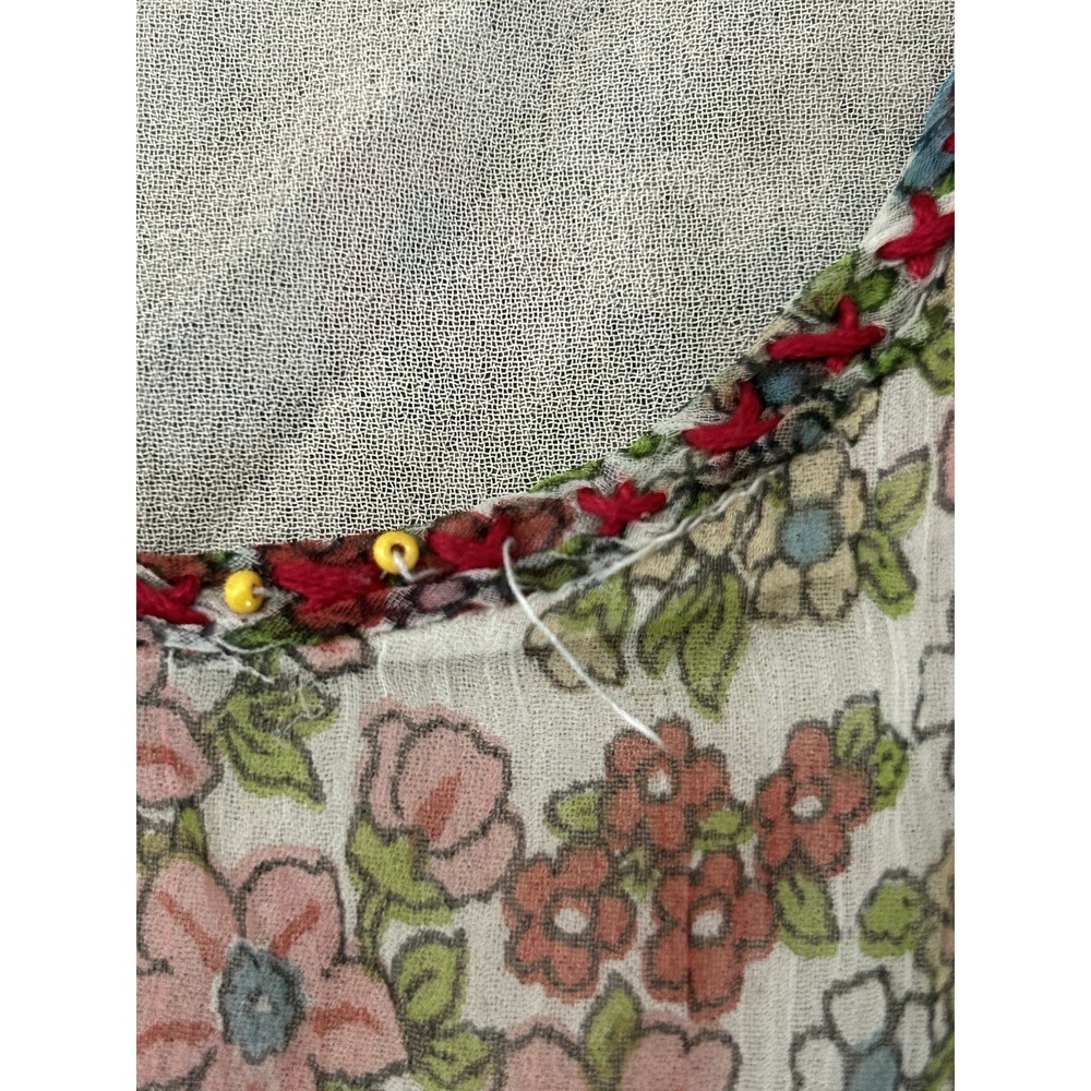 Rene Derhy Boho Patchwork Babydoll Swing Top Chiffon Lace Sleeveless Size Medium - Picture 4 of 9